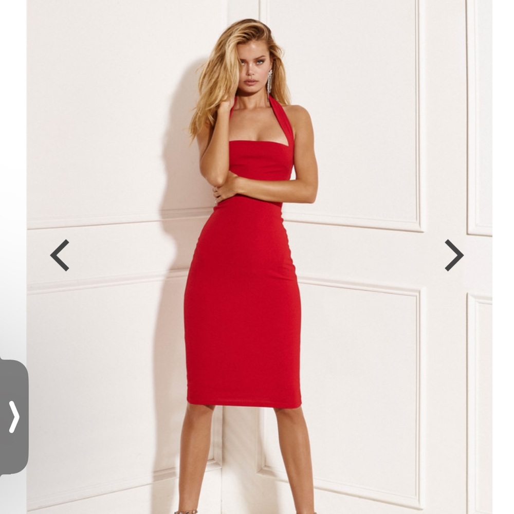 Nookie Red Halter Midi Dress | Bodycon Cocktail Dress | XS | Wedding Guest - Picture 3 of 7